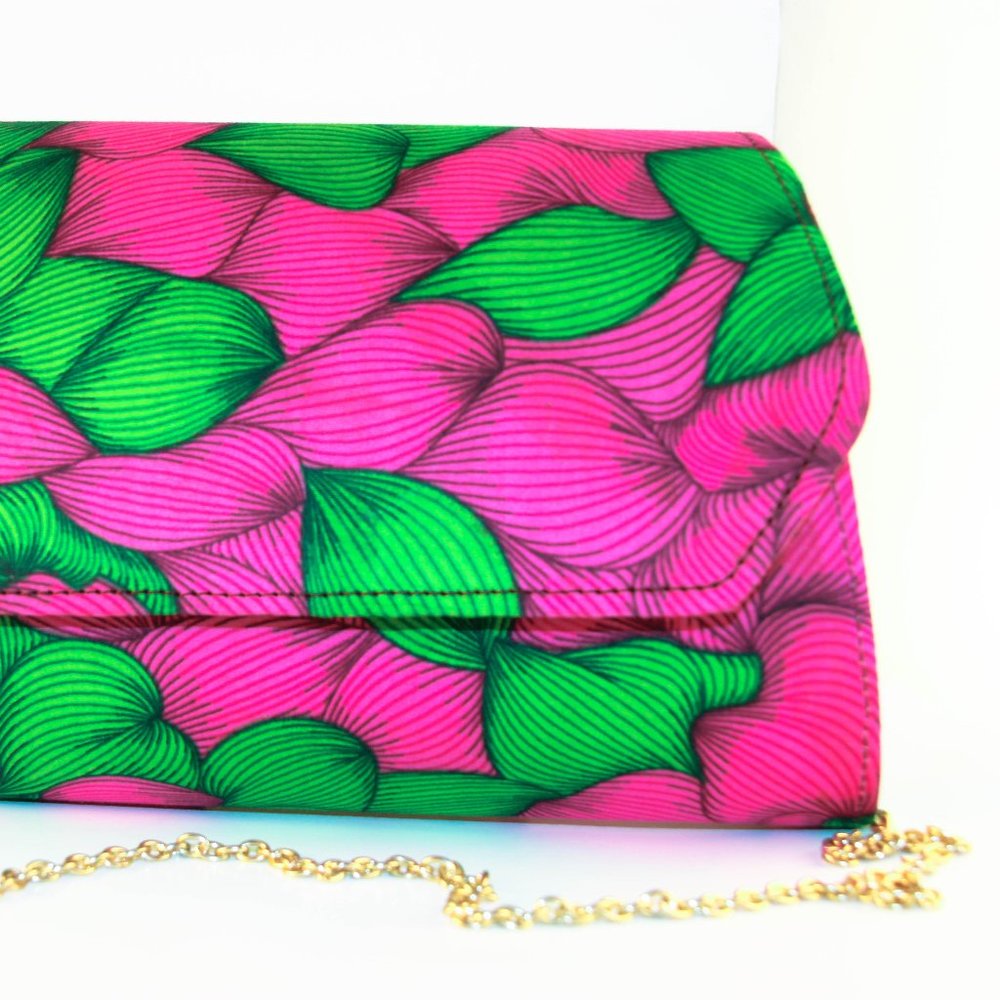 Pink and Green Leafy Clutch